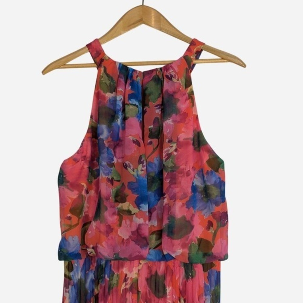X by Xscape Floral Pleated Blouson Halter Maxi Dress Size 10 - Picture 7 of 11